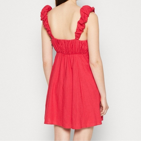 Abercrombie & Fitch Pink Mini Babydoll Ruffle Sleeve Linen Dress - Women’s S - Picture 12 of 16